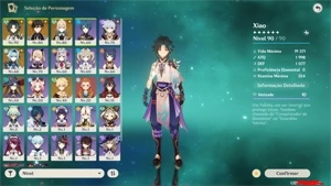 Conta genshin impact AR 52 Xiao, Zhong li, Eula , Mona, jean