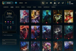 Conta bronze 1 com TODOS os champs e 386 Skins ( Nivel 852 ) - League of Legends LOL