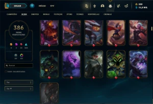 Conta bronze 1 com TODOS os champs e 386 Skins ( Nivel 852 ) - League of Legends LOL
