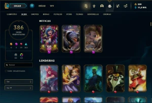 Conta bronze 1 com TODOS os champs e 386 Skins ( Nivel 852 ) - League of Legends LOL
