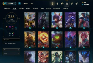 Conta bronze 1 com TODOS os champs e 386 Skins ( Nivel 852 ) - League of Legends LOL