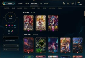 Conta de LoL plat2 ex diamond1, 97 skins main sup - League of Legends