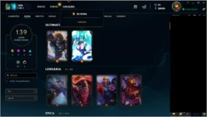Conta Unranked ( MMR alto ) - Todos os campeões 139 skins - League of Legends LOL