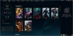 Nível 128, 105 Campeões, 57 Skins, 8 Lendárias, 10 Épicas - League of Legends LOL