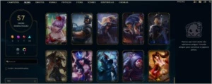 Nível 128, 105 Campeões, 57 Skins, 8 Lendárias, 10 Épicas - League of Legends LOL