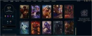 Nível 128, 105 Campeões, 57 Skins, 8 Lendárias, 10 Épicas - League of Legends LOL