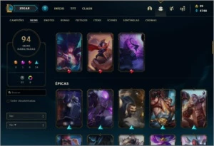 Conta ouro 3 com 94 skins e 118 Champs - League of Legends LOL