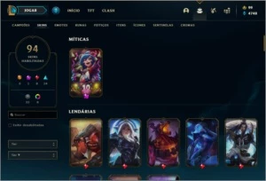 Conta ouro 3 com 94 skins e 118 Champs - League of Legends LOL