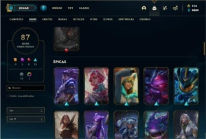 Conta prata 3 com TODOS os champs e 87 Skins - League of Legends LOL