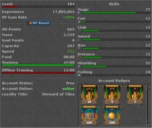 SELL RP LV 229, SKILL 106/94, ML 27, COM DUMMY - Tibia
