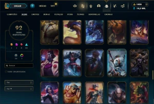 Unranked com 100 Champs e 92 Skins + 1800 RP - League of Legends LOL