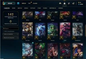 Conta Unranked com 43 Champs e 16 Skins + 2 Fragmentos - League of Legends LOL