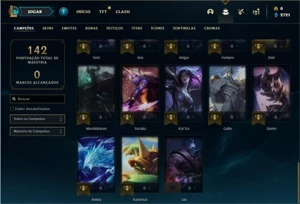 Conta Unranked com 43 Champs e 16 Skins + 2 Fragmentos - League of Legends LOL