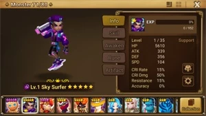 Reroll Summoners War lvl10 com Sky Surfer Dark - Jackson