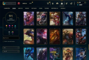 Diamante 1 com 110 Champs e 91 Skins + 12 Cromas - League of Legends LOL