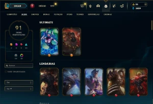 Diamante 1 com 110 Champs e 91 Skins + 12 Cromas - League of Legends LOL