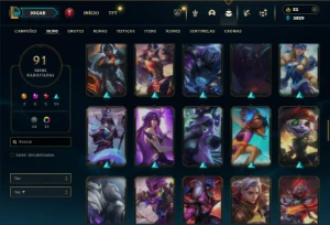 Diamante 1 com 110 Champs e 91 Skins + 12 Cromas - League of Legends LOL