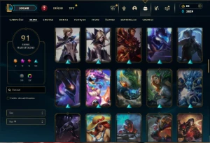 Diamante 1 com 110 Champs e 91 Skins + 12 Cromas - League of Legends LOL