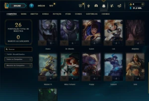 Mestre com 26 Champs e 1 Skin + 8 Fragmentos - League of Legends LOL