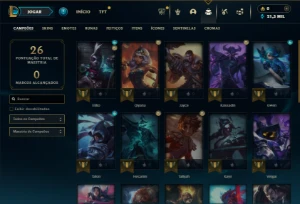 Mestre com 26 Champs e 1 Skin + 8 Fragmentos - League of Legends LOL