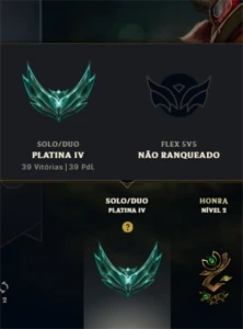 Conta de LoL Platina 4 mmr ok - League of Legends