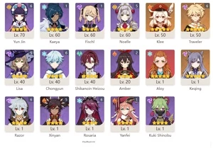 Childe C6, Hutao C3, Raiden C2, Kazuha muitas armas 5* e + - Genshin Impact