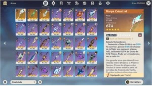 Conta AR 58 com 10 personagens 5* e 3 armas 5* - Genshin Impact