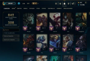 Esmeralda 4 com TODOS os Champs e 407 Skins +2 Raras - League of Legends LOL