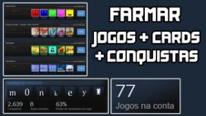 Desbloqueador de conquistas Steam + Farme de Cartas e Horas!