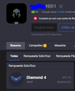 Conta Diamante IV 55k essencia azul 70% wr - League of Legends LOL