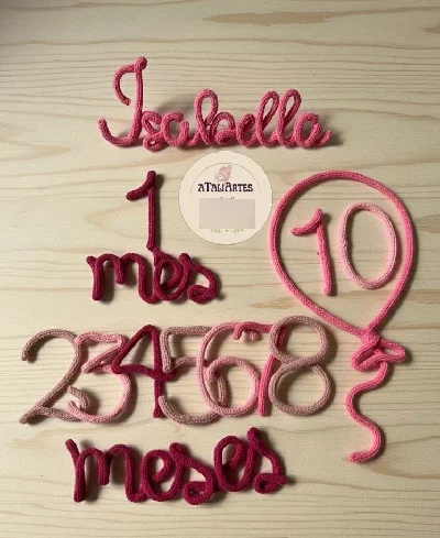 Kit Mêsversário com Nome personalizado em tricotin - Artesanato e Personalizados