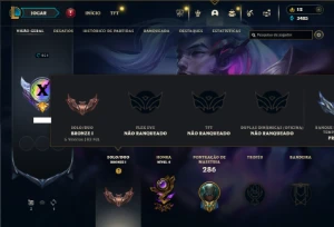 Bronze 1 com 100 Champs e 50 Skins + 33 Espolios - League of Legends LOL