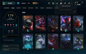 Conta lvl 640 +179 skins Main zed 740k mastery + conta pyke