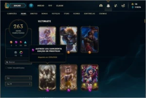 Conta ouro 4 com TODOS os champs e 263 skins ( 2 Prestigios) - League of Legends LOL