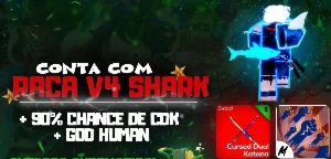 🦈Conta Blox Fruit Raça V4 Shark (100% Fulll), God Human