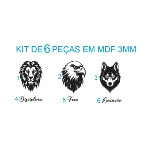 Kit 6 Peças Animais Disciplina Foco Execução em MDF - Artesanato e Personalizados