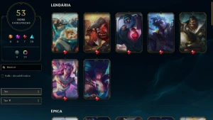 Conta LoL Esmeralda I 53 skins - League of Legends