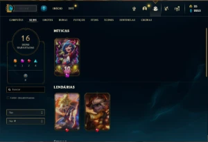 Conta Unranked com 42 Champs e 16 Skins - League of Legends LOL
