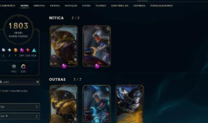 Continha de lol com 1808 skins várias raras todas pax - League of Legends
