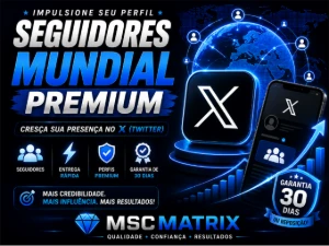 Seguidores Mundiais Premium para Twitter (X) Garantia 30D - Redes Sociais