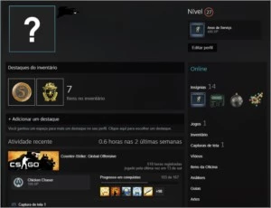 Steam LVL 27 com CSGO Prime + medalha 5 anos