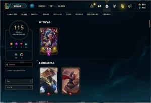 Conta bronze 3 com 130 Champs e 115 Skins (Criada em 2012) - League of Legends LOL