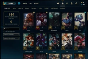 Conta prata 1 com 58 champs e 30 skins (2 Ultimates) - League of Legends LOL