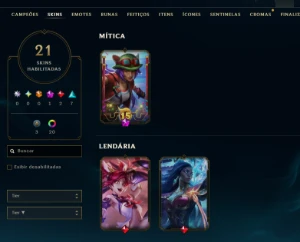 platina 2, 21 Skins, 1 Mítica, 2 Lendária, 9K El, Lvl 64 - League of Legends LOL