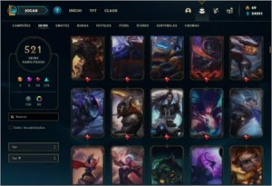 Conta ouro 3 com TODOS os champs e 521 skins +92 Cromas - League of Legends LOL