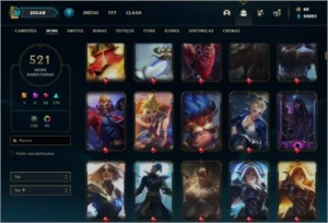 Conta ouro 3 com TODOS os champs e 521 skins +92 Cromas - League of Legends LOL