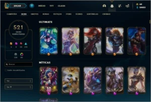 Conta ouro 3 com TODOS os champs e 521 skins +92 Cromas - League of Legends LOL