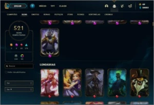 Conta ouro 3 com TODOS os champs e 521 skins +92 Cromas - League of Legends LOL