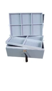 Porta-Joias Grande Cinza com Espelho e Chave - Artesanato e Personalizados