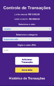 App Web  Para Gerenciar Gasto Do Mês E Evitar Taxação